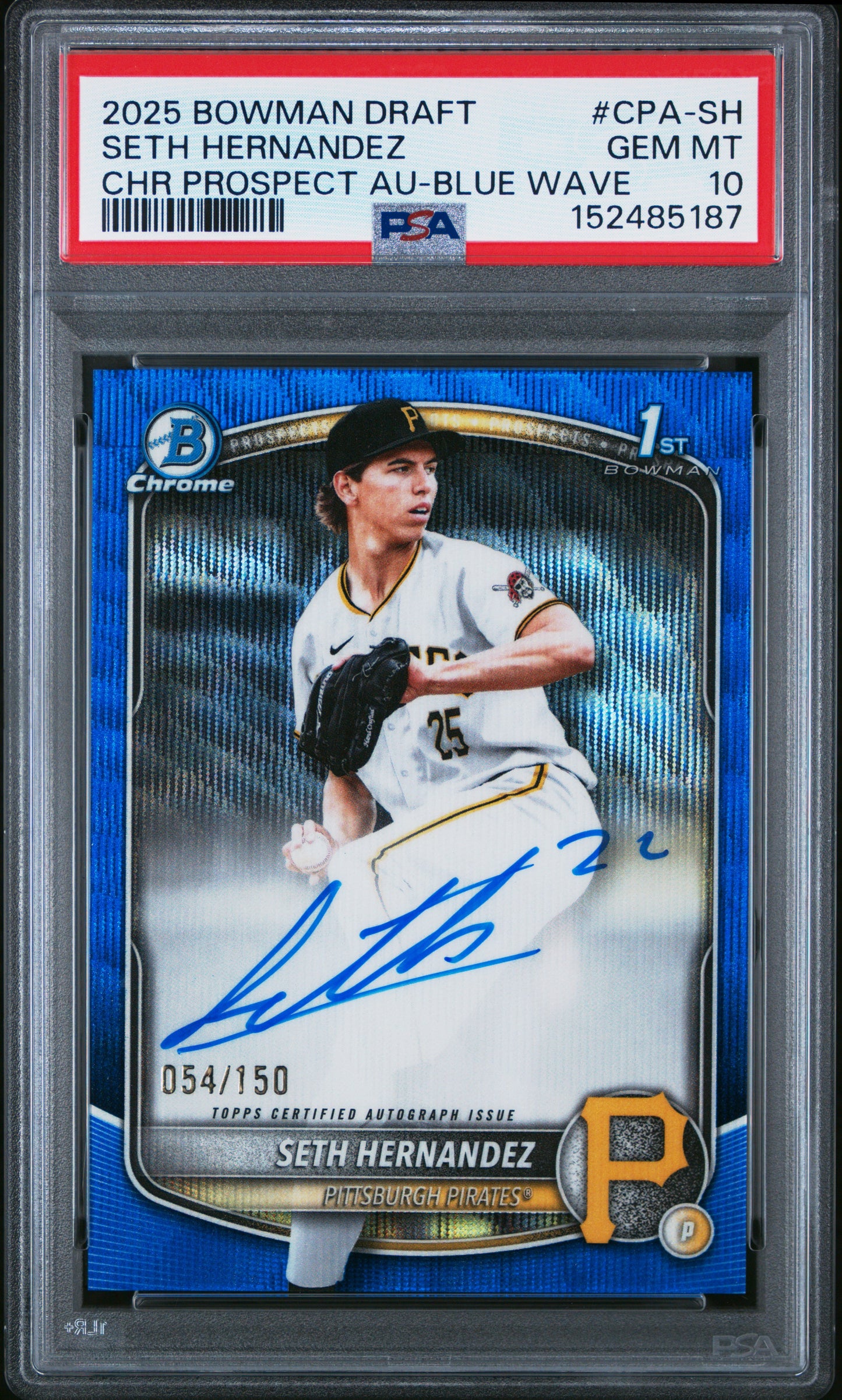 Seth Hernandez 2025 Bowman Draft Blue Wave Auto #54/150 PSA 10 Gem Mint