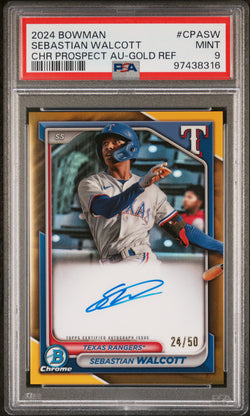 Sebastian Walcott 2024 Bowman Chrome Gold Auto #24/50 PSA 9 Mint