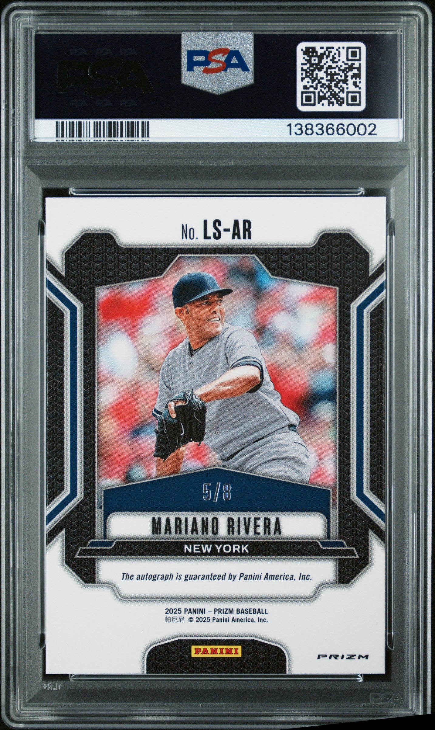 Mariano Rivera 2025 Panini Prizm Legendary Signatures Blue Shimmer Auto #5/8 PSA 10 Auto 10