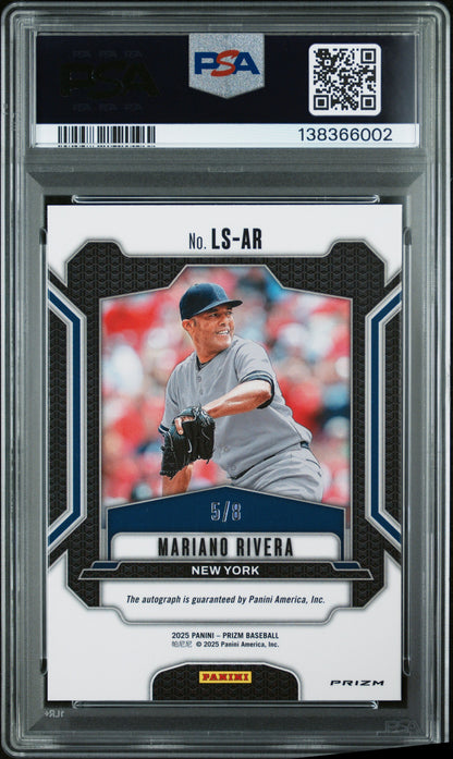Mariano Rivera 2025 Panini Prizm Legendary Signatures Blue Shimmer Auto #5/8 PSA 10 Auto 10