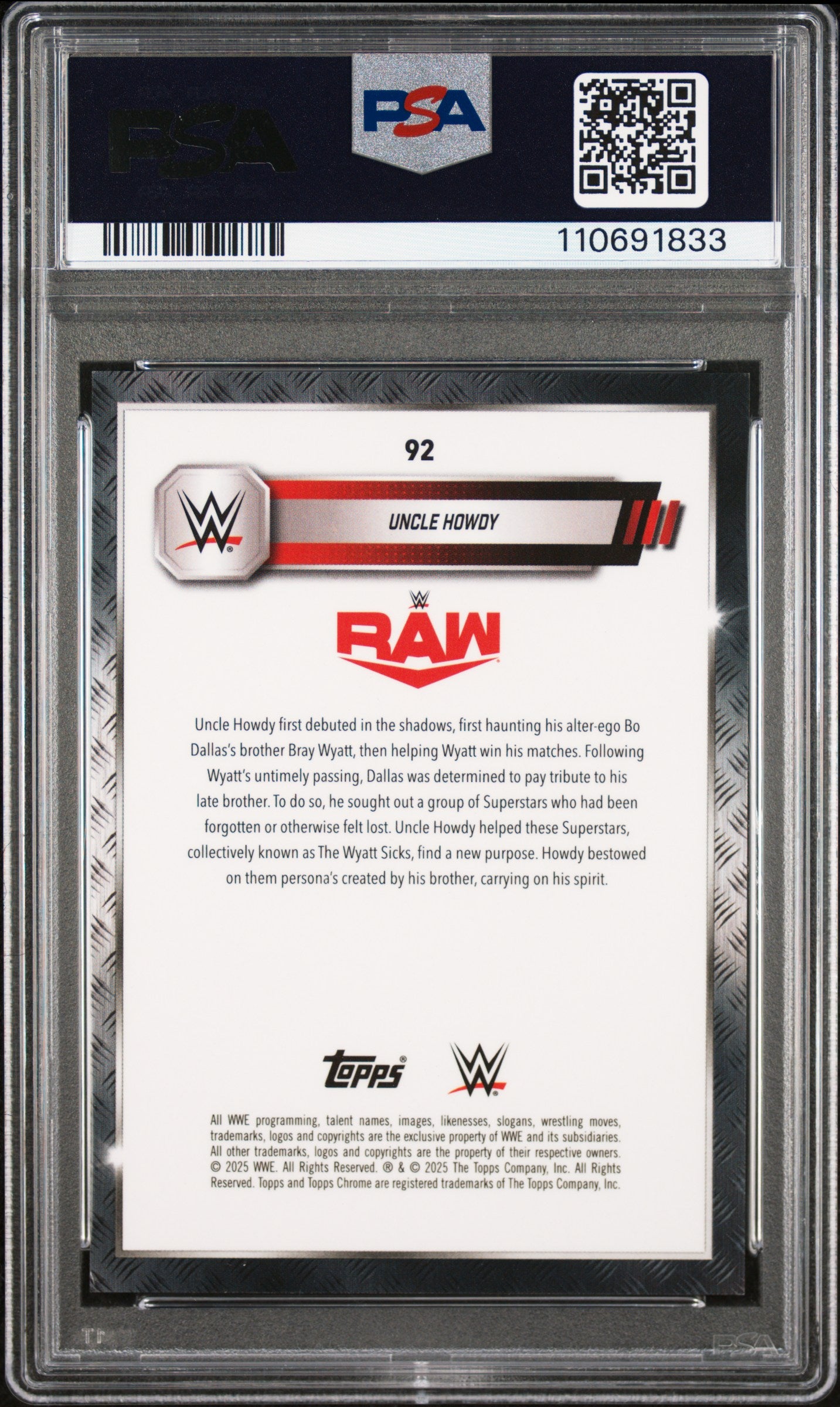 Uncle Howdy 2025 Topps Chrome WWE Black Refractor #7/10 PSA 8 Nm-Mint