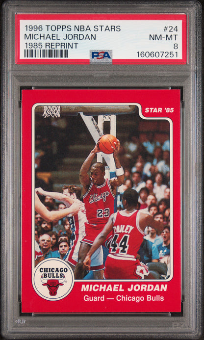 Michael Jordan 1996 Topps NBA Stars 1985 Reprint PSA 8 Nm-Mint
