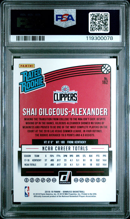 Shai Gilgeous-Alexander 2018 Donruss Rookie #162 PSA 10 Gem Mint 0078