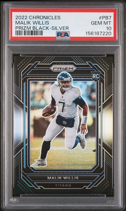 Malik Willis 2022 Chronicles Prizm Black Rookie #PB7 Silver Prizm PSA 10 Gem Mint