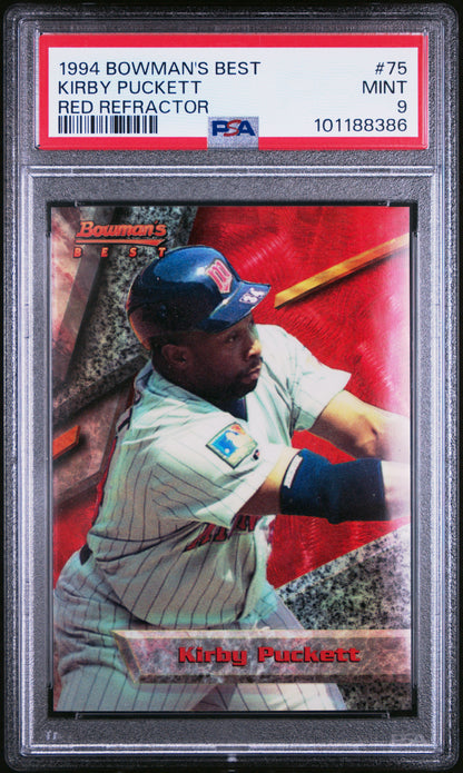 Kirby Puckett 1994 Bowmans Best #75 Red Refractor PSA 9 Mint