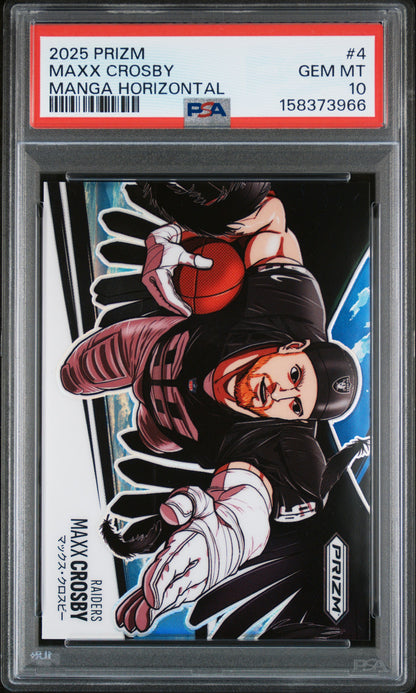 Maxx Crosby 2025 Panini Prizm Manga Horizontal PSA 10 Gem Mint
