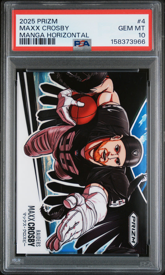 Maxx Crosby 2025 Panini Prizm Manga Horizontal PSA 10 Gem Mint