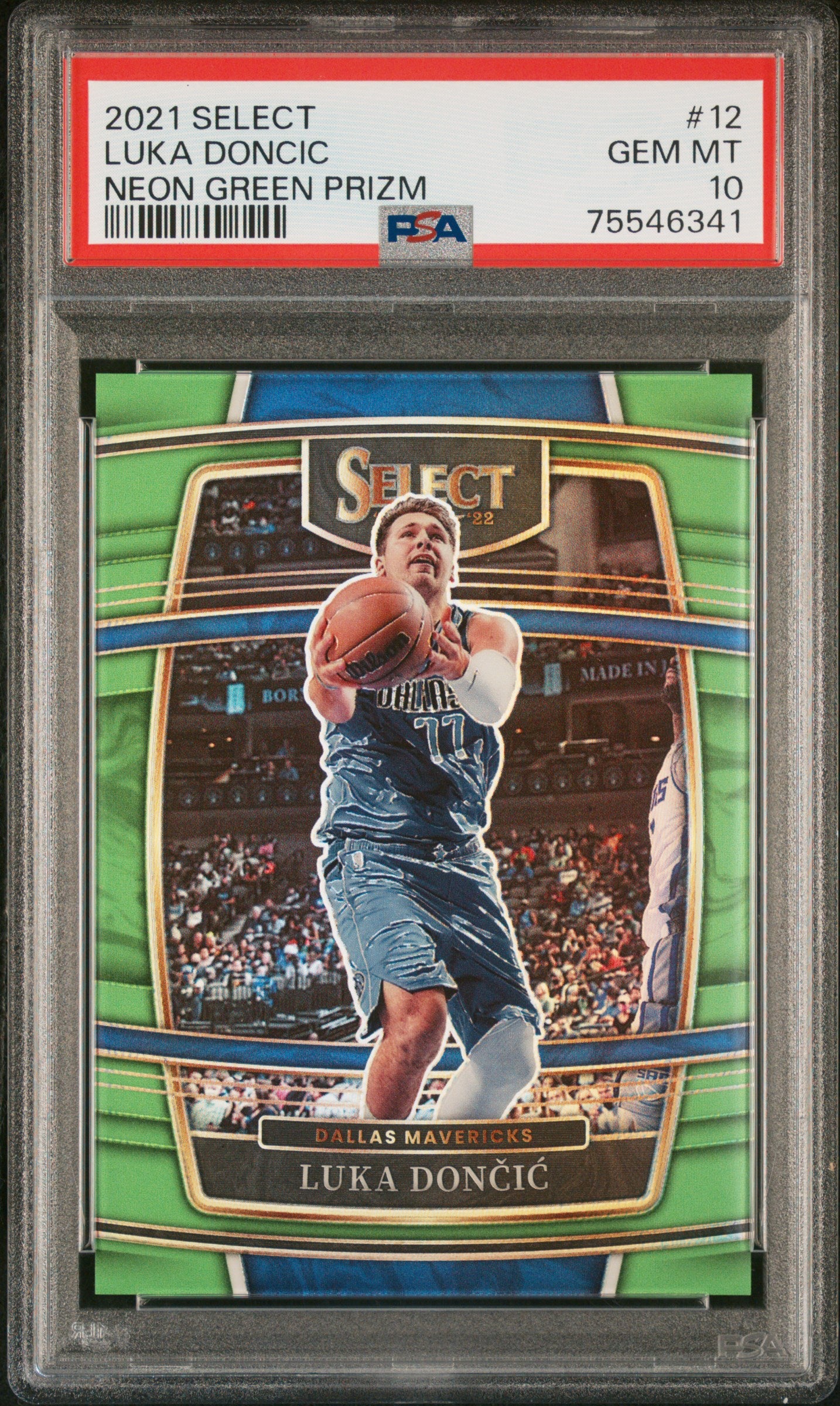 Luka Doncic 2021 Panini Select #12 Neon Green Prizm #8/75 PSA 10 Gem Mint