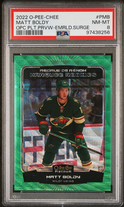 Matt Boldy 2022 OPC Platinum Emerald Surge Preview #6/10 PSA 8 Nm-Mint