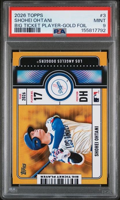 Shohei Ohtani 2026 Topps Big Ticket Player Gold Foil #26/50 PSA 9 Mint