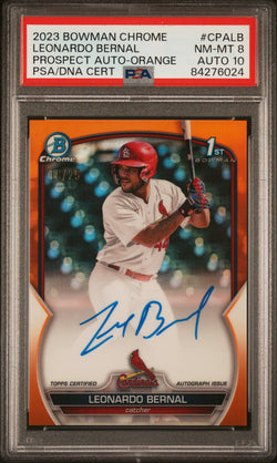 Leonardo Bernal 2023 Bowman Chrome Auto Orange Refractor #18/25 PSA 8 Auto 10