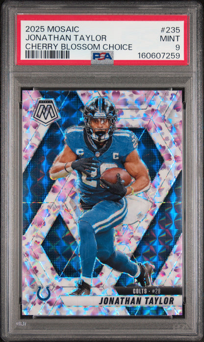Jonathan Taylor 2025 Panini Mosaic #235 Cherry Blossom Choice #11/20 PSA 9 Mint