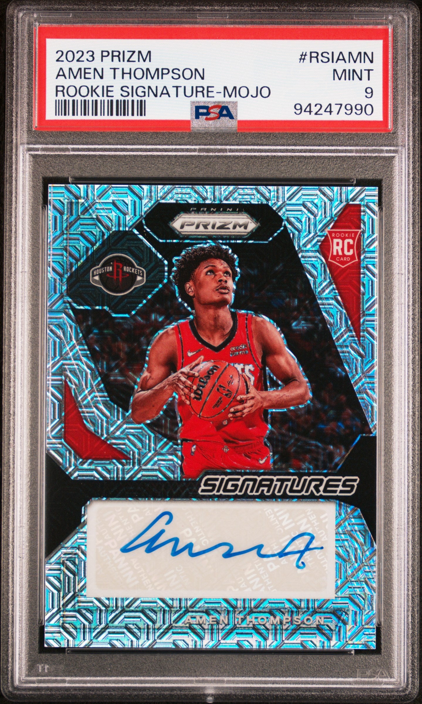 Amen Thompson 2023 Panini Prizm Rookie Signature Mojo Auto #6/25 PSA 9 Mint