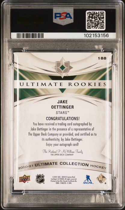 Jake Oettinger 2020 Upper Deck Ultimate Rookie Auto #64/299 PSA 10 Auto 10