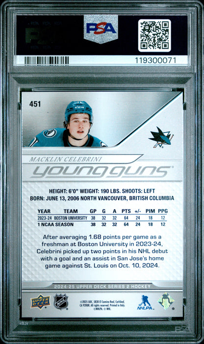 Macklin Celebrini 2024 Upper Deck Rookie #451 PSA 9 Mint 0071