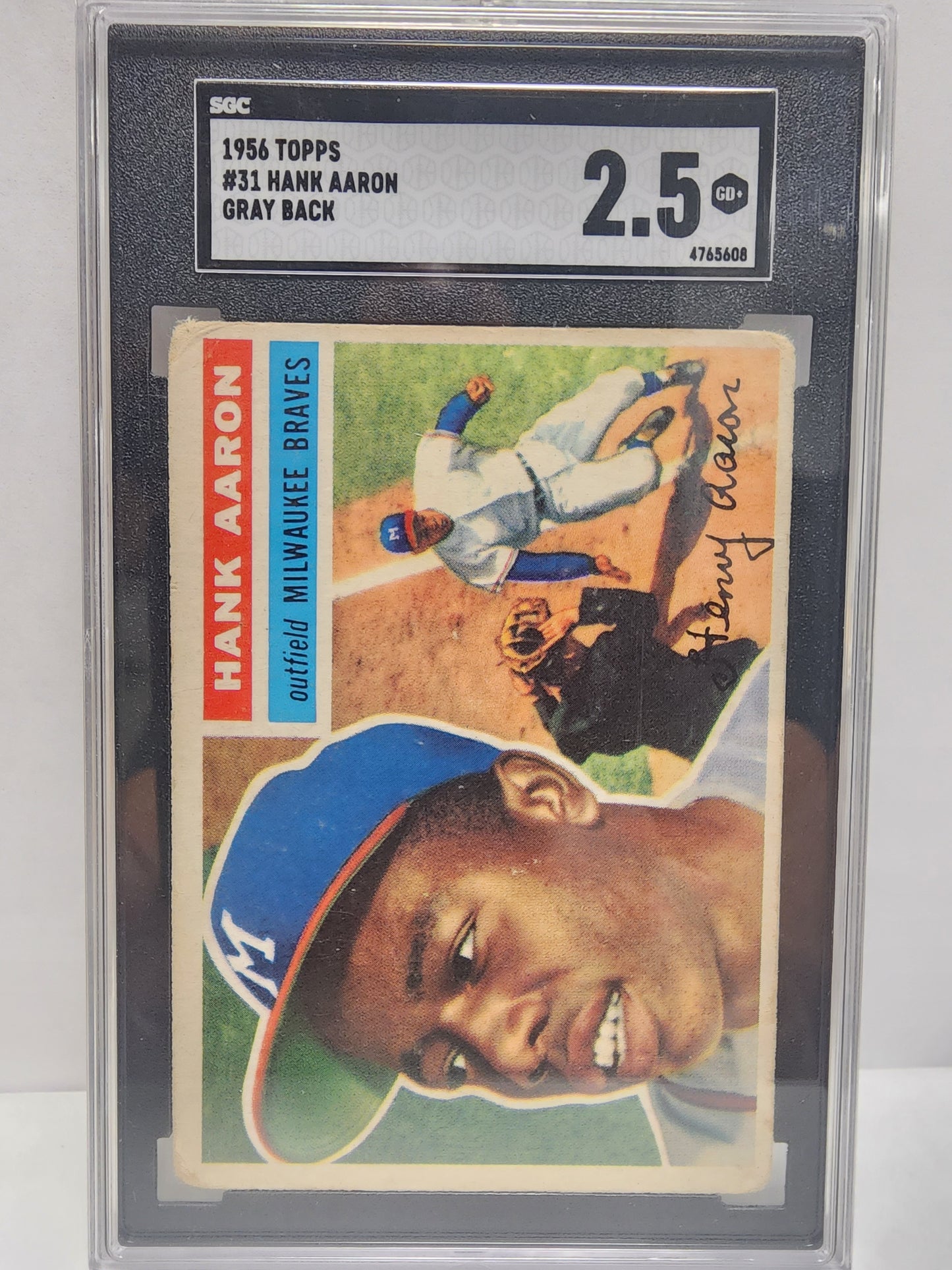 Hank Aaron 1956 Topps #31 Gray Back SGC 2.5 Good+