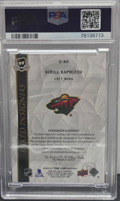 Kirill Kaprizov 2020 Upper Deck The Cup Inked Insignias Patch Auto #31/75 PSA 10 Auto 10