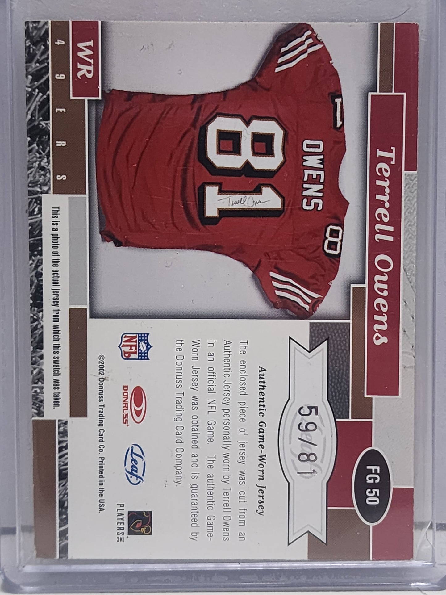 Terrell Owens 2002 Donruss Fabrice of the Game Patch Auto #59/81