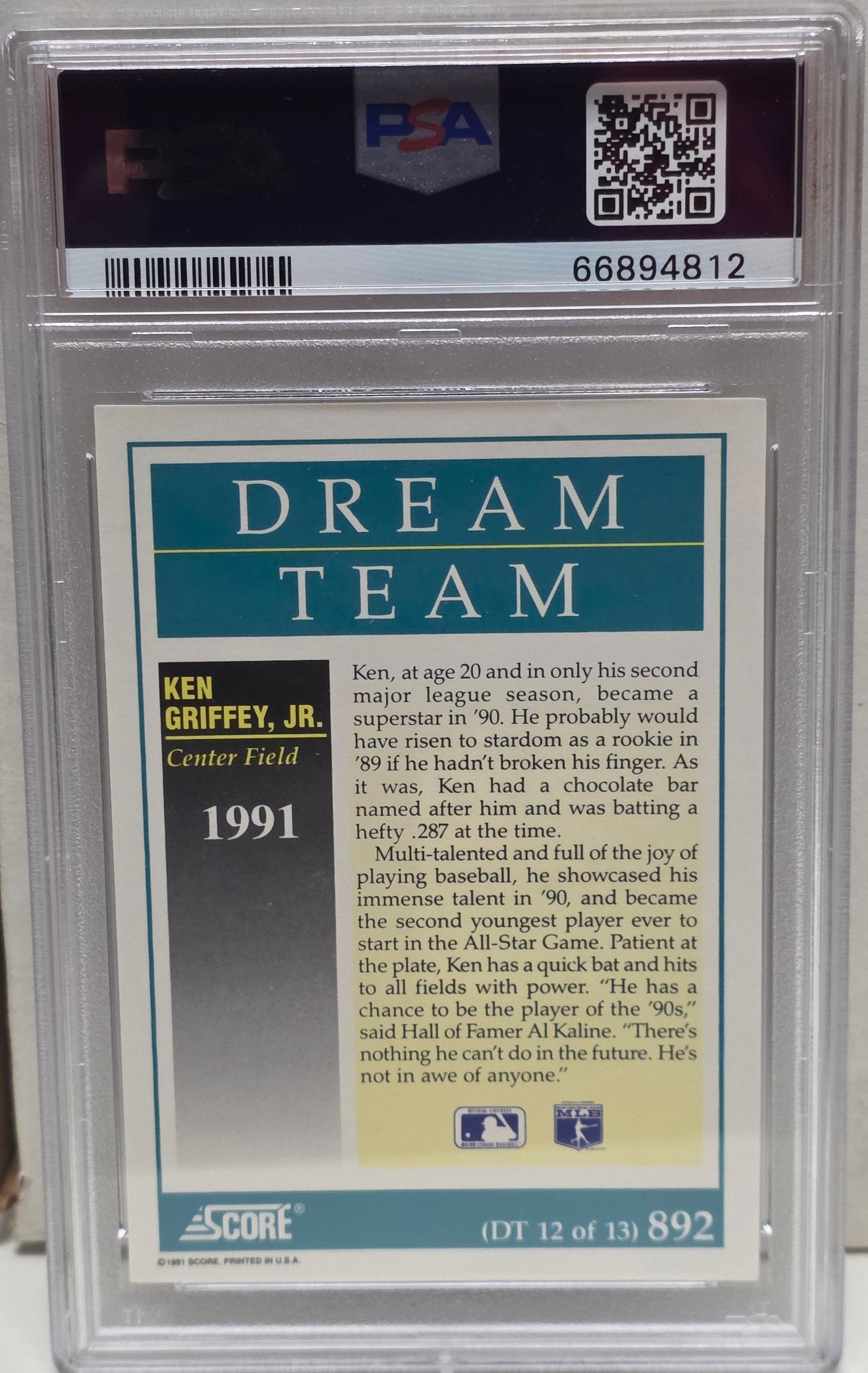 Ken Griffey Jr. 1991 Score #892 Dream Team PSA 10 Gem Mint 4812