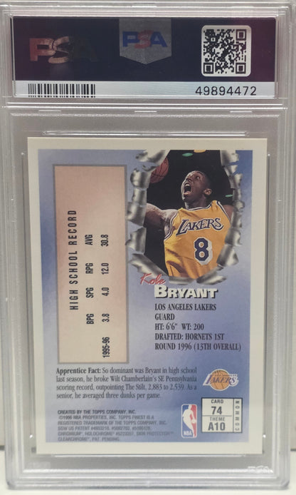 Kobe Bryant 1996 Topps Finest Rookie #74 PSA 9 Mint 4472