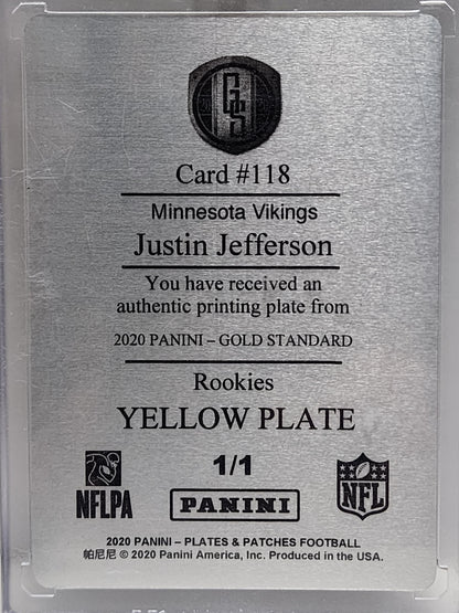 Justin Jefferson 2020 Panini Gold Standard Rookie 1/1 Yellow Printing Plate