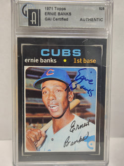 Ernie Banks 1971 Topps #525 GAI + PSA Certified Auto