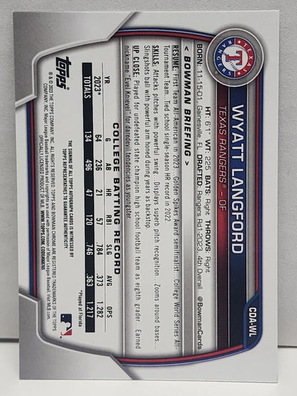 Wyatt Langford 2023 Bowman Chrome Draft Auto