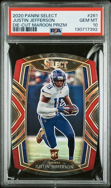 Justin Jefferson 2020 Panini Select Rookie #261 Maroon Die-Cut PSA 10 Gem Mint