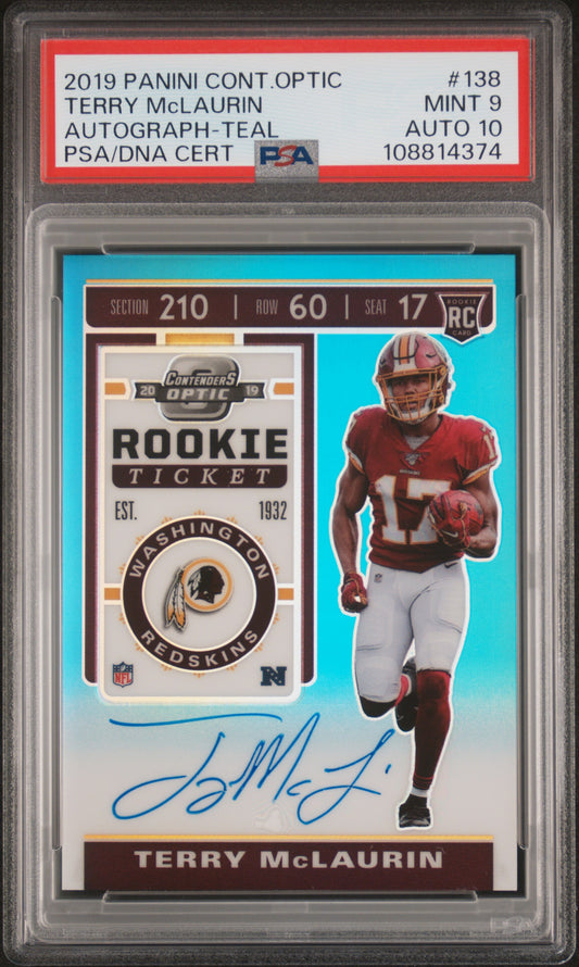 Terry McLaurin 2019 Panini Contenders Optic Teal Autograph #68/149 PSA 9 Auto 10