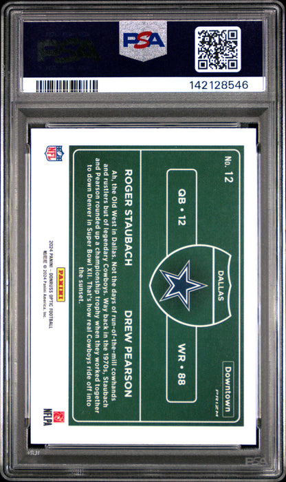 Roger Staubach + Drew Pearson 2024 Donruss Optic Downtown Duos PSA 10 Gem Mint