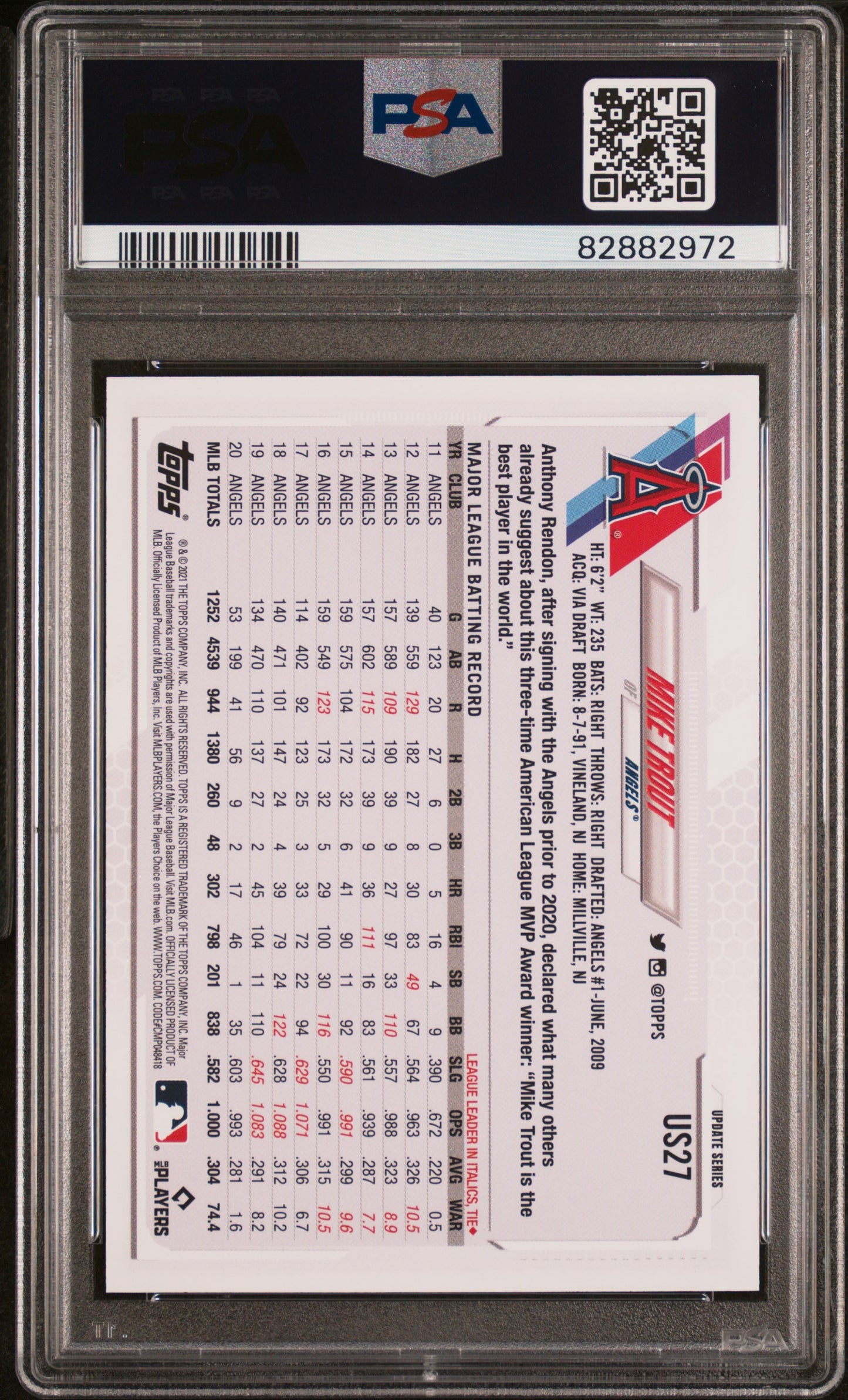 Mike Trout 2021 Topps Update #US27 SSSP Big Head PSA 9 Mint