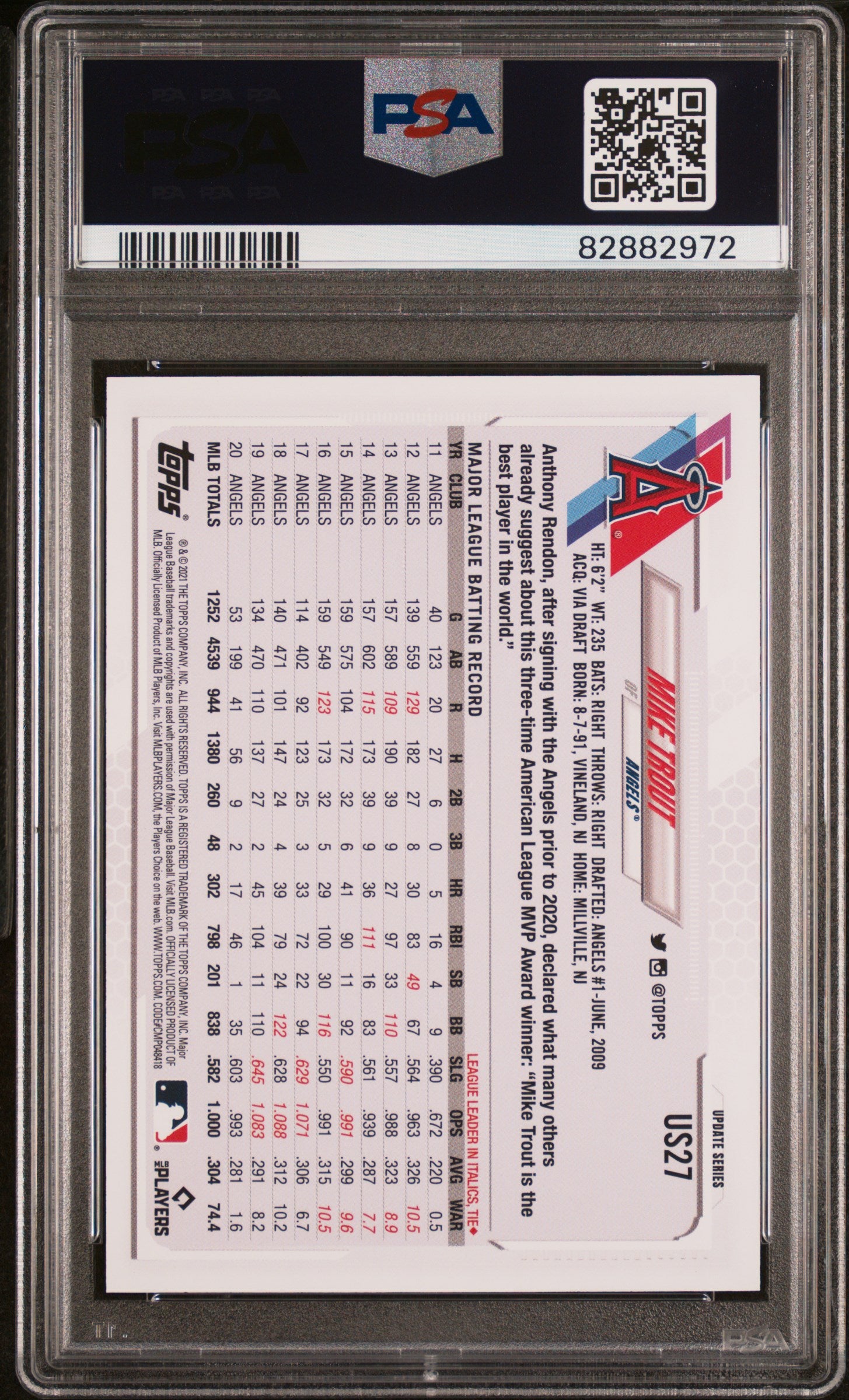 Mike Trout 2021 Topps Update #US27 SSSP Big Head PSA 9 Mint