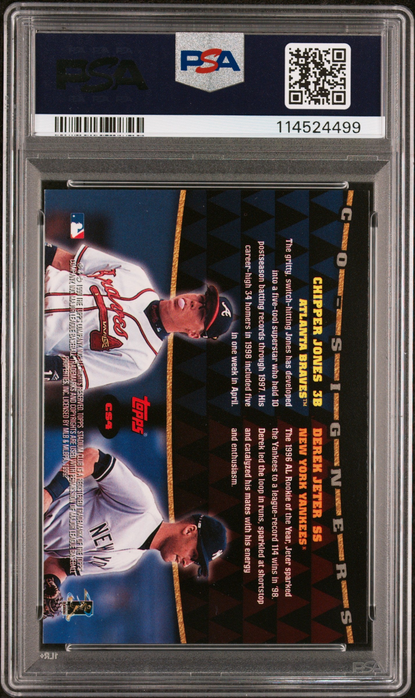Derek Jeter/Chipper Jones 1999 Topps Stadium Club Co-Signers Auto PSA 8 Auto 10
