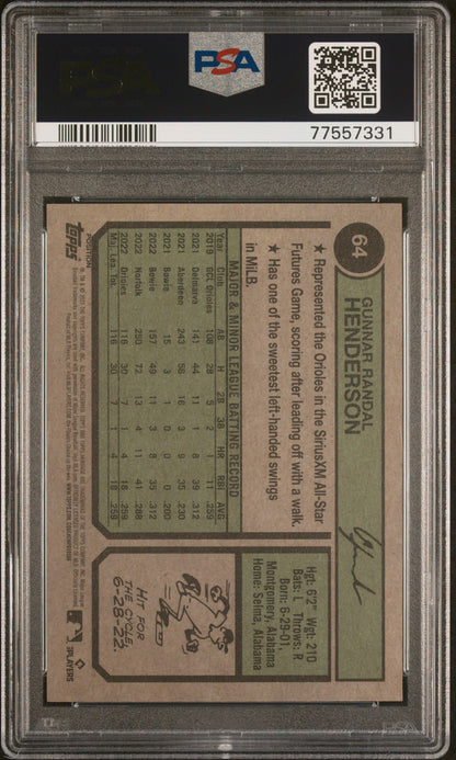 Gunnar Henderson 2023 Topps Heritage Rookie #84 Name Position Swap PSA 10 Gem Mint