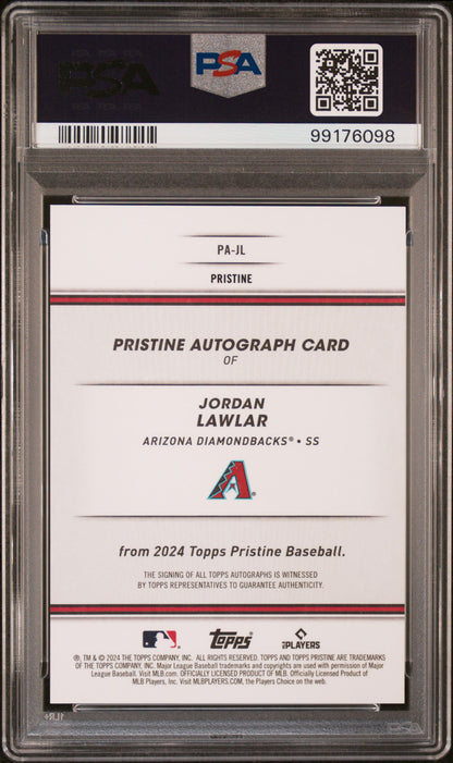 Jordan Lawlar 2024 Topps Pristine Blue Pristine Rookie Auto #67/75 PSA 10 Gem Mint