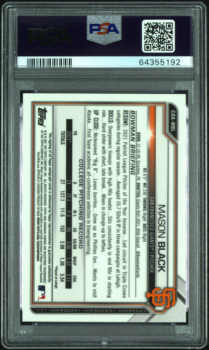 Mason Black 2021 Bowman Draft Gold Wave Auto #27/50 PSA 10 Auto 10