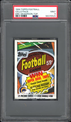 1984 Topps Football Cello Pack with Eric Dickerson on Top PSA 9 Mint