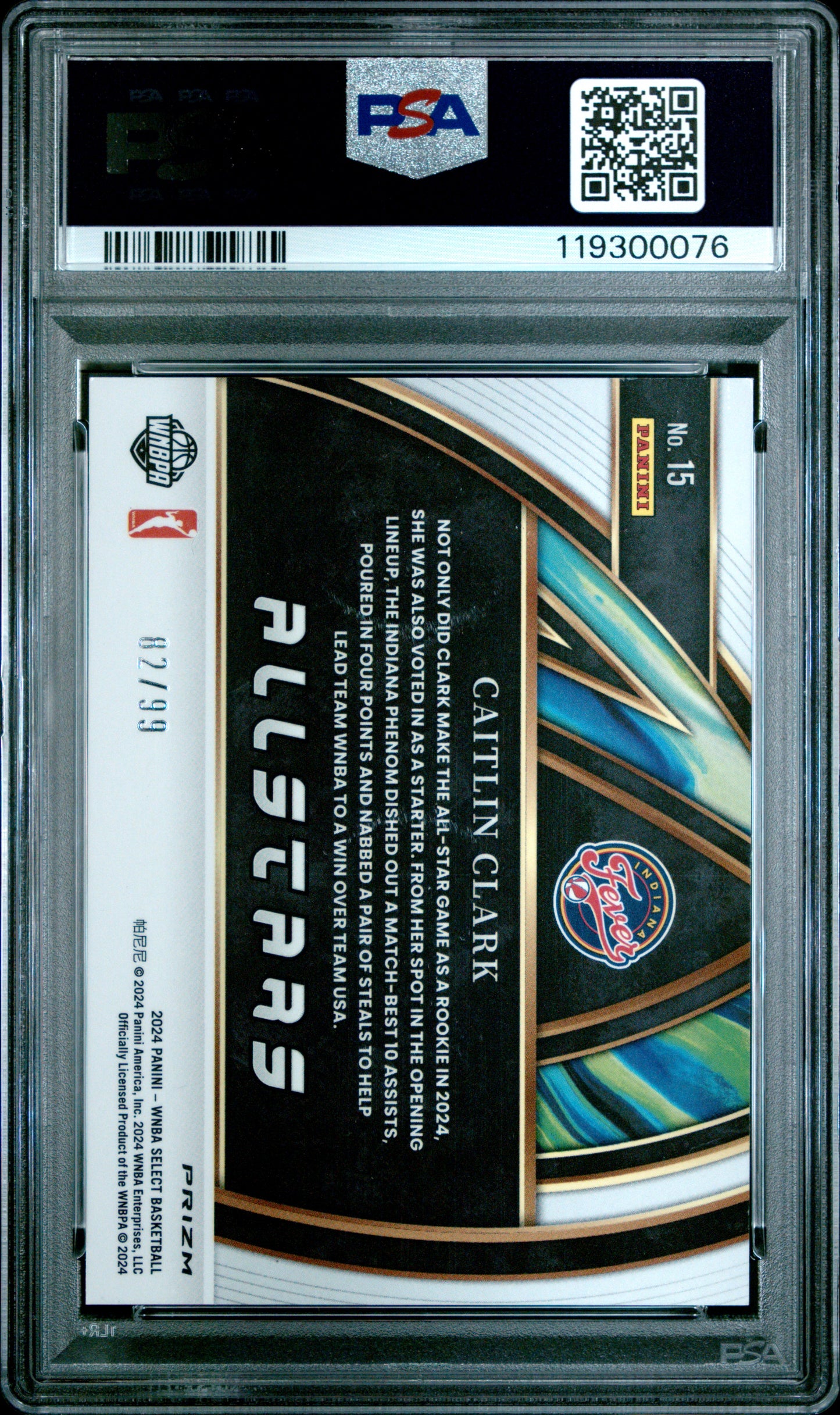Caitlin Clark 2024 Select WNBA All-Stars Blue Flash #82/99 PSA 8 Nm-Mint