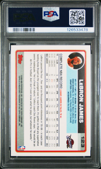 LeBron James 2006 Topps #123 PSA 10 Gem Mint 3478