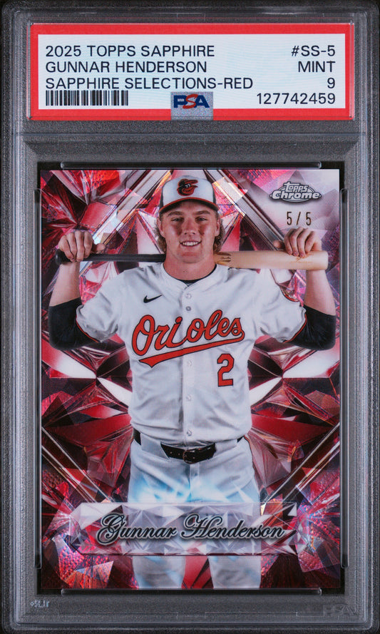 Gunnar Henderson 2025 Topps Sapphire Selections Red #5/5 PSA 9 Mint