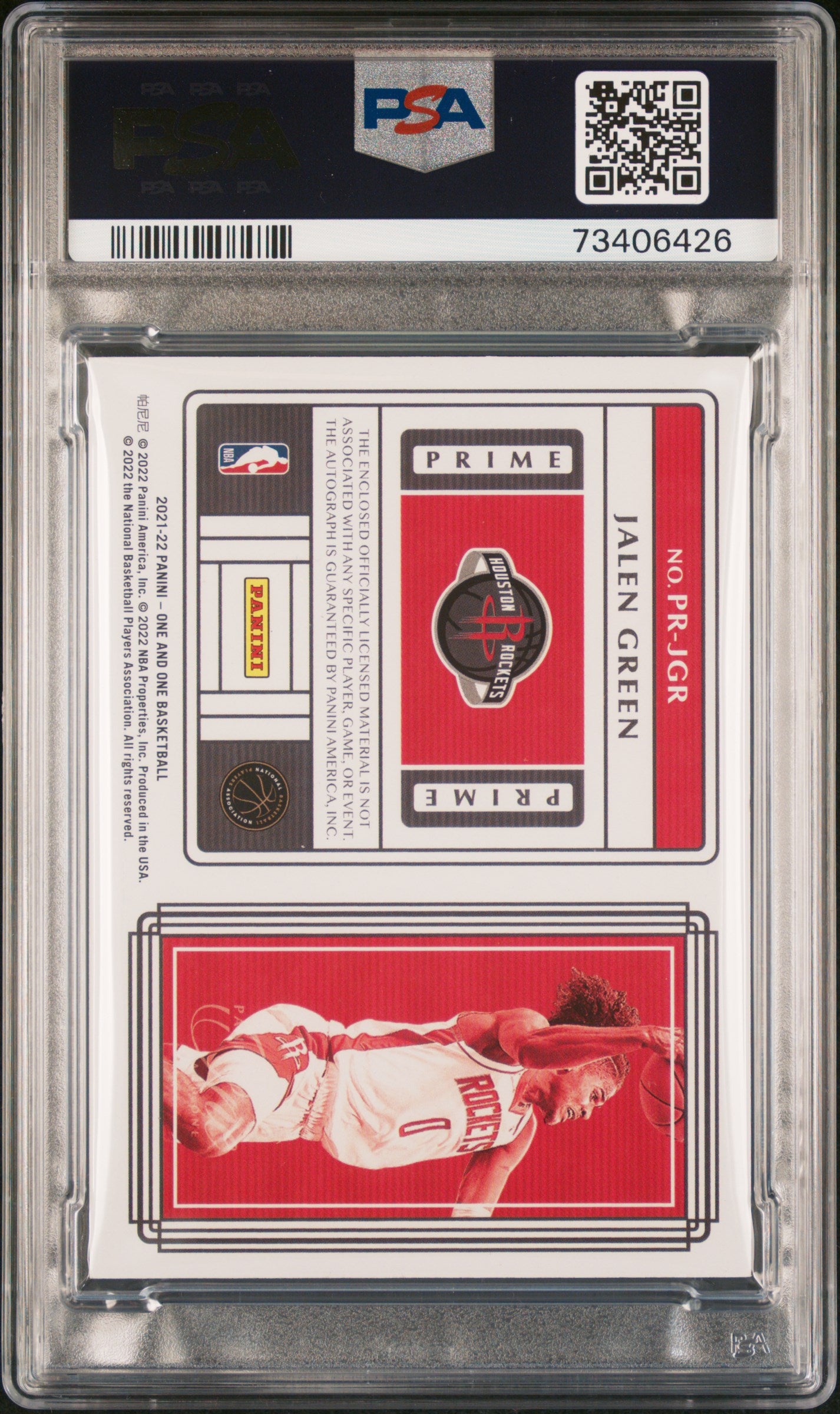 Jalen Green 2021 Panini One and One Prime Rookie Jersey Red #3/25 PSA 8 Auto 10