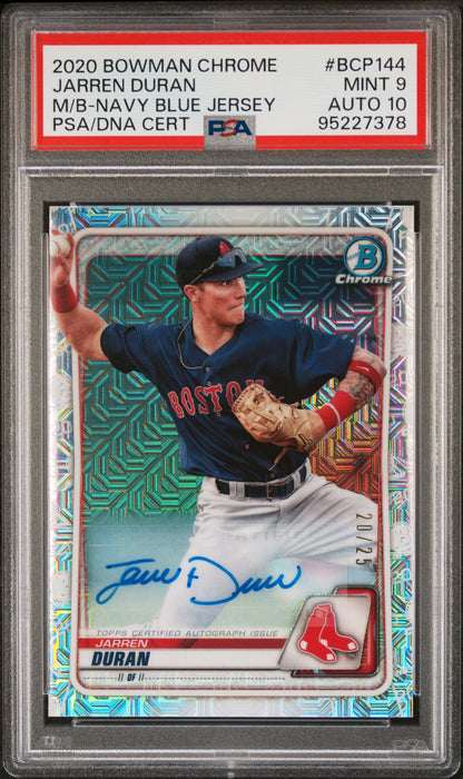 Jarren Duran 2020 Bowman Chrome Mega Box SP Navy Blue Jersey Auto PSA 9 Auto 10