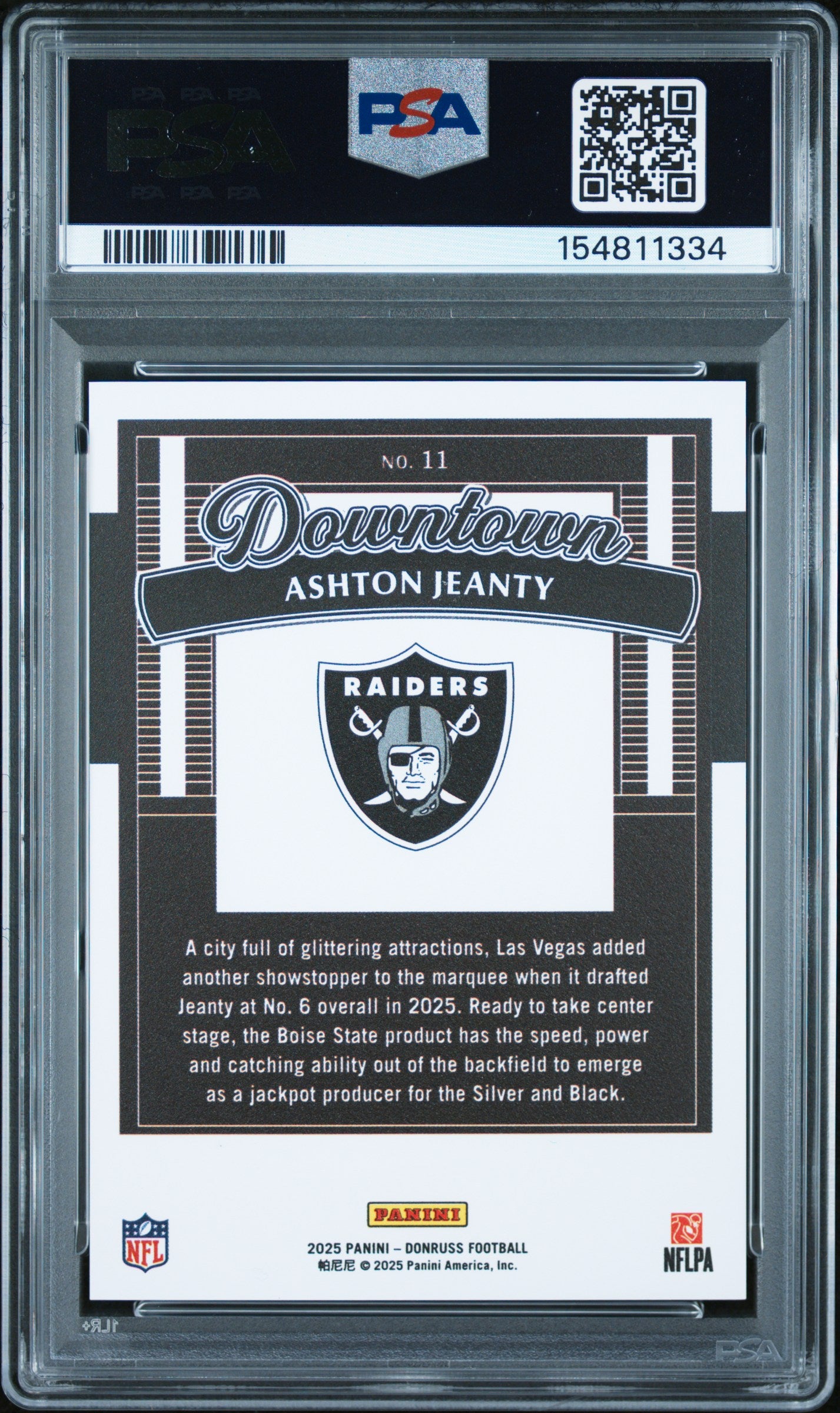Ashton Jeanty 2025 Donruss Downtown Rookie PSA 9 Mint 1334