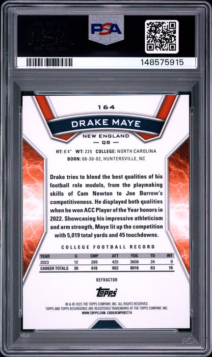 Drake Maye 2024 Topps Resurgance Rookie #164 Refractor PSA 10 Gem Mint