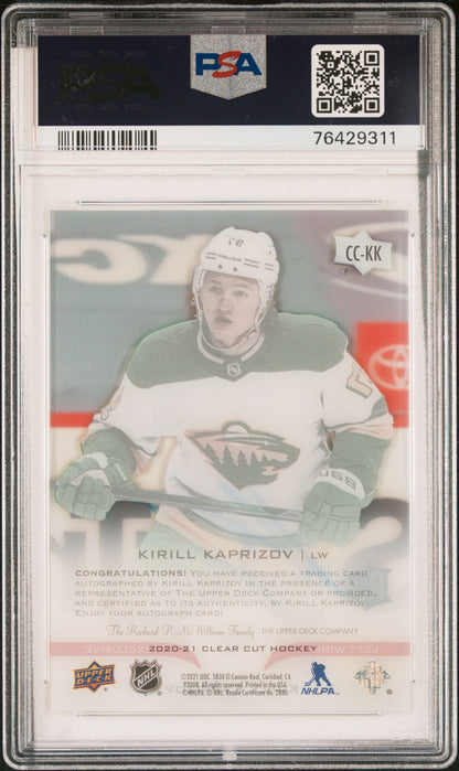 Kirill Kaprizov 2020 Upper Deck Clear Cut Exclusives Auto #61/65 PSA 10 Gem Mint
