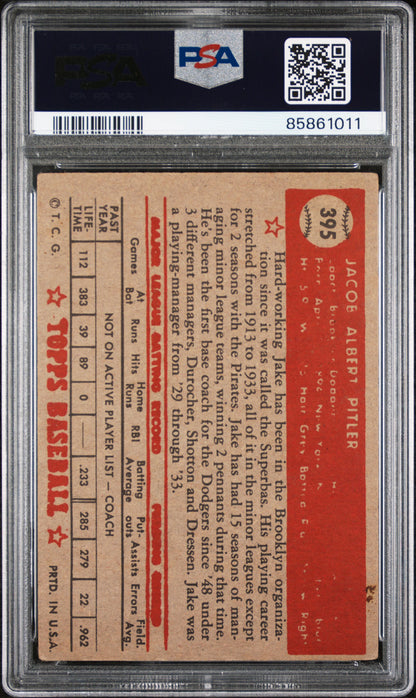 Jake Pitler 1952 Topps #395 PSA 3
