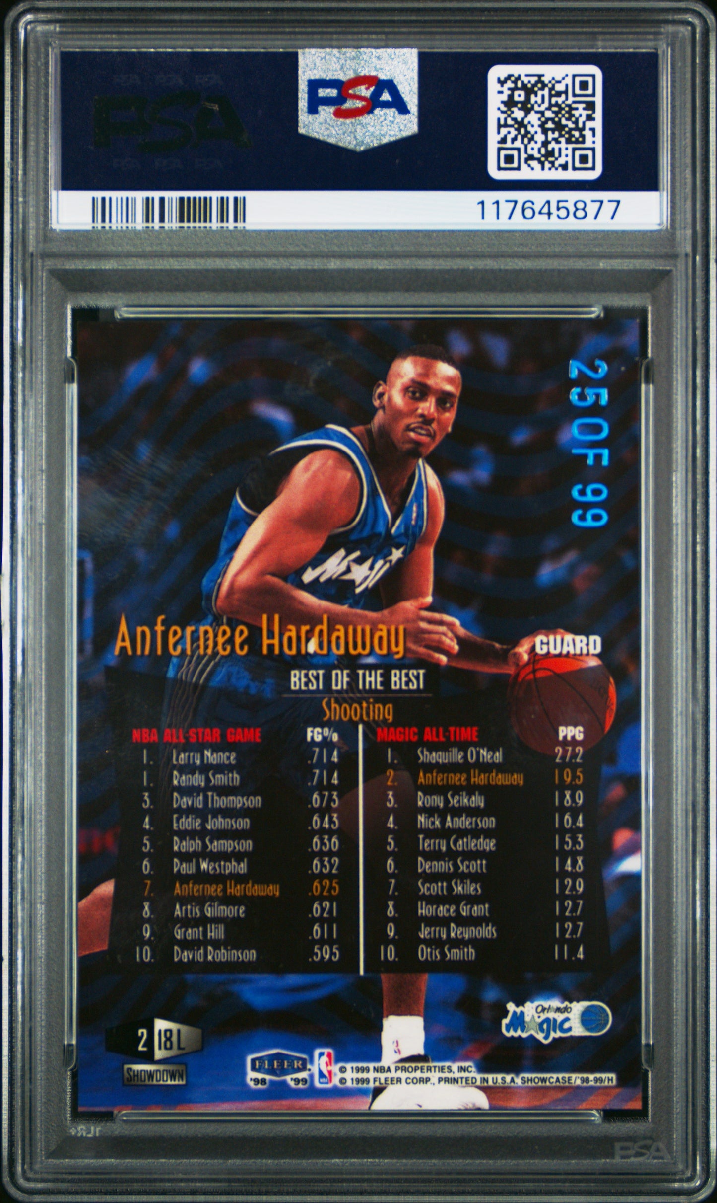Anfernee Hardaway 1998 Flair Showcase #18 Legacy Collection #25/99 PSA 8 Nm-Mint