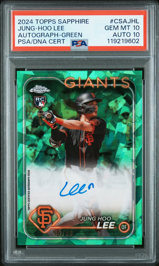 Jung-Hoo Lee 2024 Topps Sapphire Green Auto #44/99 PSA 10 Auto 10