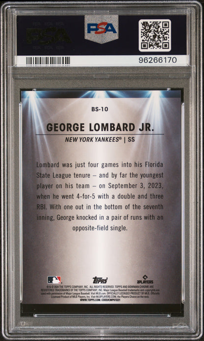 George Lombard Jr. 2024 Bowman Spotlights Orange Refractor #11/25 PSA 9 Mint