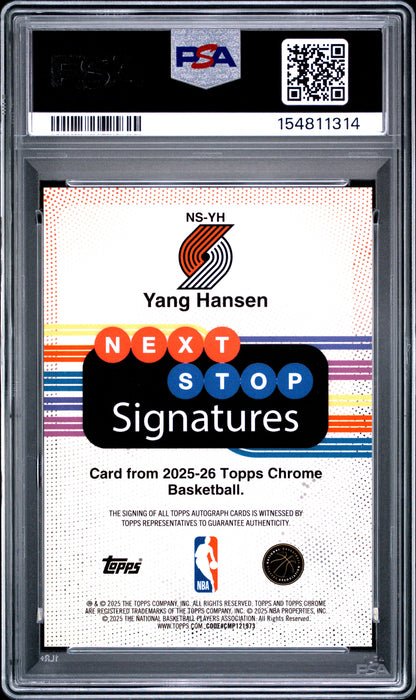 Yang Hansen 2025 Topps Chrome Next Stop Blue Autograph #127/150 PSA 10 Gem Mint